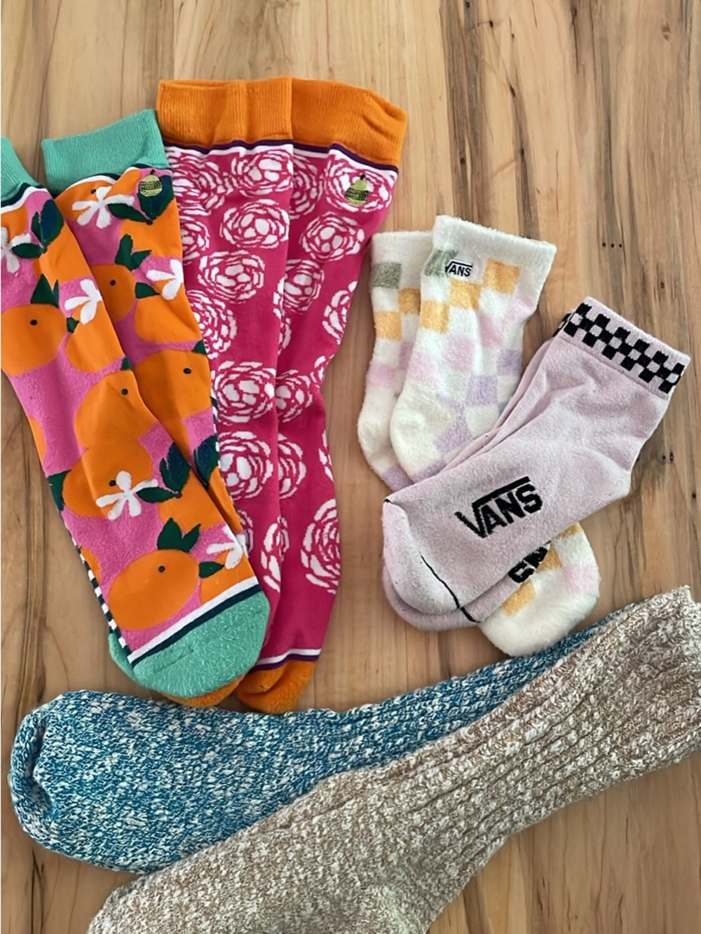 Vans Women's Pink, Orange & Mint Mixed-Pattern Crew Socks